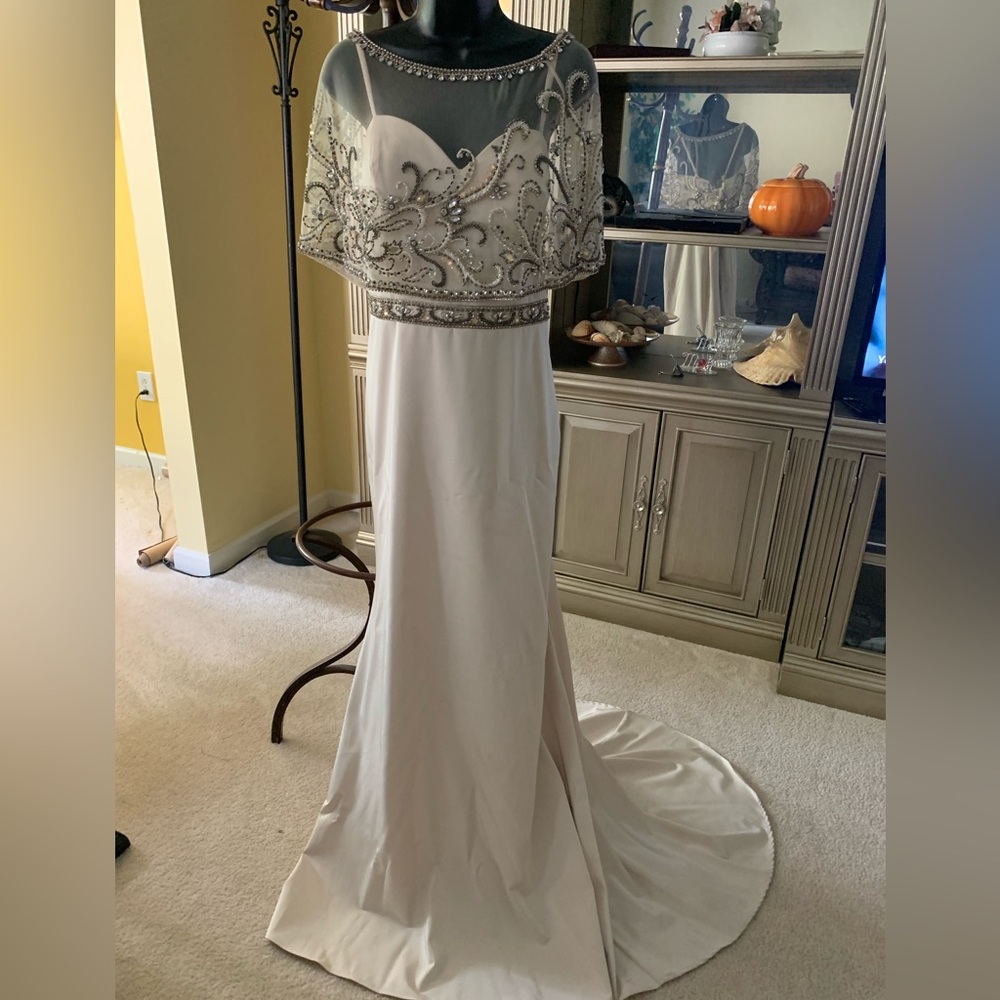 Beaded caped gown by Lucci Lu size 14